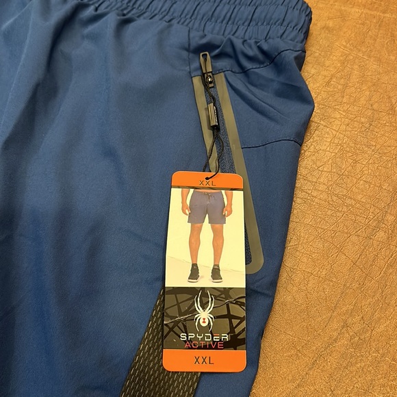 Spyder men’s active shorts blue black size XXL NWT 2 pockets - Picture 2 of 9